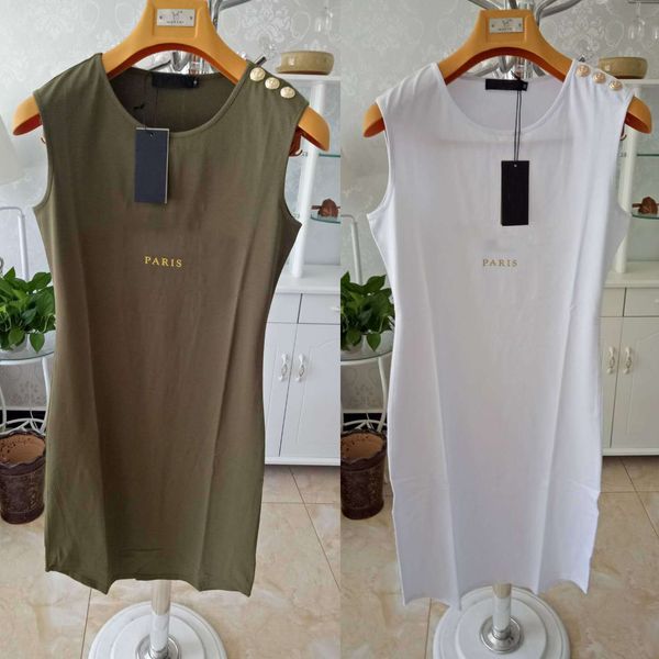 

2020 dresses for women new summer brand sleeveless dress print letters with designer button one-piece skirt tee vestidos, Black;gray