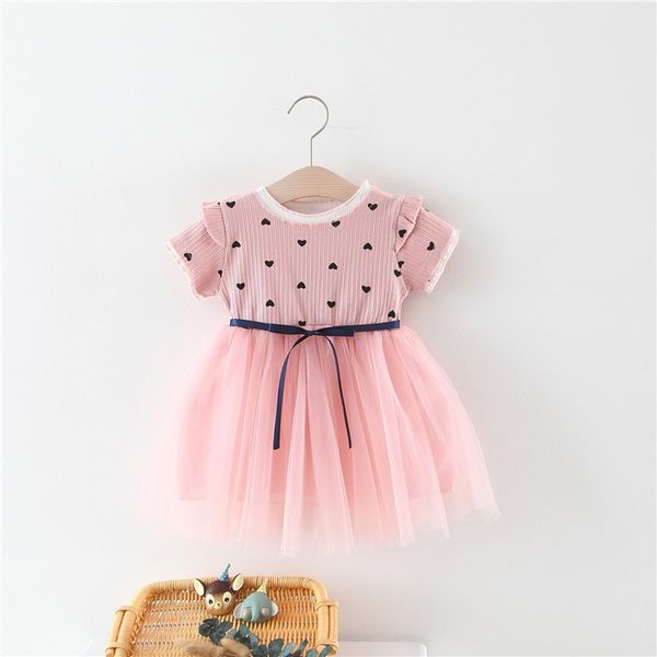 

summer baby children dresses kids girl solid color love print short sleeve cotton dress infant kid princess dress popular, Red;yellow