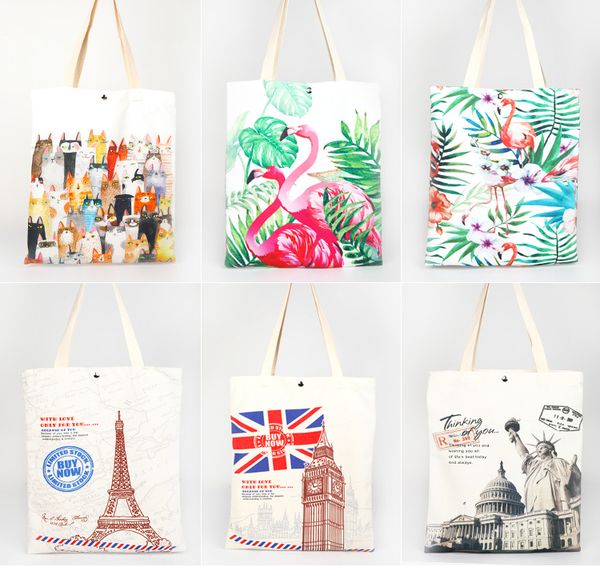 

2020 новые дамы многоразовые хозяйственная сумка мода женщины ткань холст tote сумки большой печати мультфильм эко окружающей среды shopper