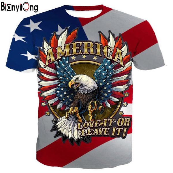 

BIANYILONG 2018 New Fashion T-Shirt Flying Eagle Printed USA Flag Neutral Short Sleeve Men T-Shirt Tops Tee