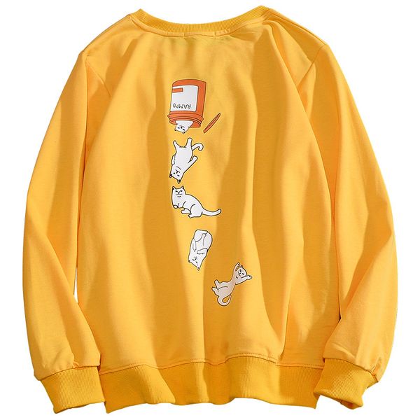 

cute cartoon cat rampo print hooded pullover sweatshirt streetwear women/men fashion casual, Black