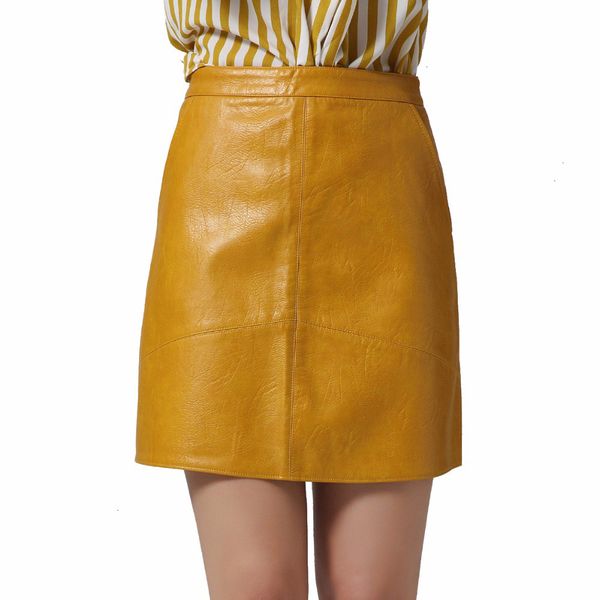 

женщины юбки мини-юбка женщина основные твердой pu кожа юбка кратких карманы назад zipper европейский стиль мода streetwear bsq637, Black