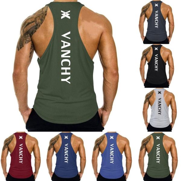 

unning vests men fitness muscle letter print sleeveless bodybuilding tight-drying breathable solid color unning vests, Black;blue