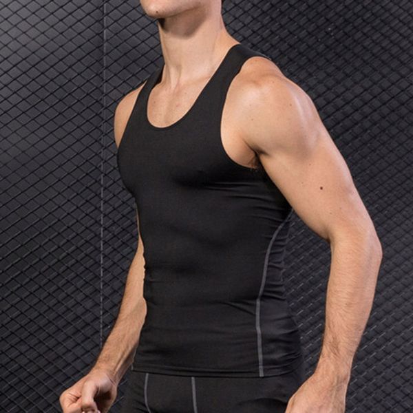 

2019 men compression base layer sleeveless vest tank quick-drying sports gym under shirt lf88, White;black