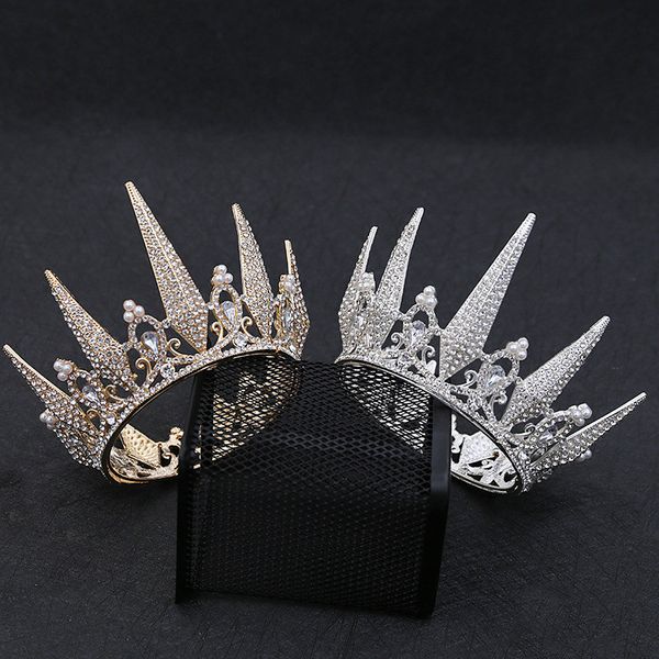 

bridal crown jewelry wedding dress hair accessories queen tiara cake baking decorative children's round diadem, Golden;white
