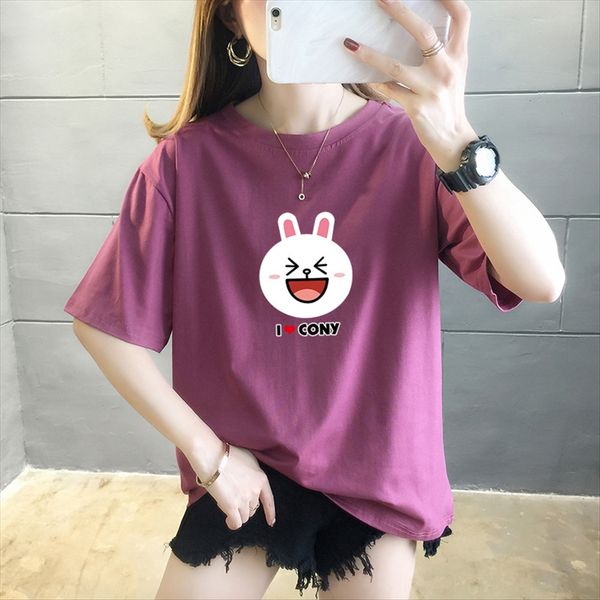 

pure cotton women's 2020 cartoon loose short-sleeved t- female student all-match base pure cotton women's 2020 cartoon loose short, White