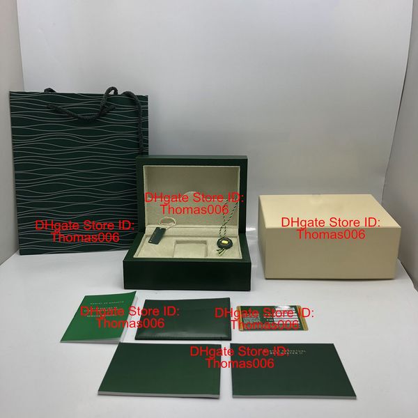 

wholesale new style green watch original wood box papers gift watches boxes leather bag card for box 116600 watch box, Black;blue