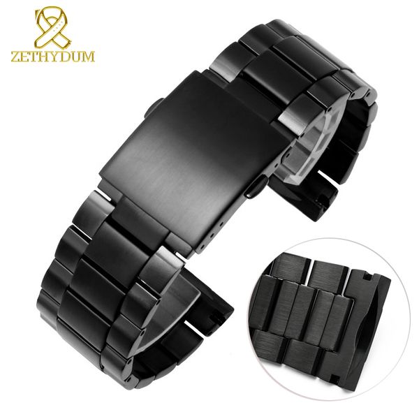 

cambered end stainless steel watchband 26mm solid metal watch strap for dz4318 dz4323 dz4283 dz4309 watch band, Black;brown