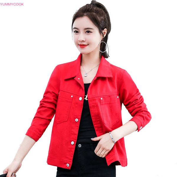 

2019 spring and autumn new denim jacket female candy color wild loose casual student jacket long-sleeved short coat 580, Black;brown