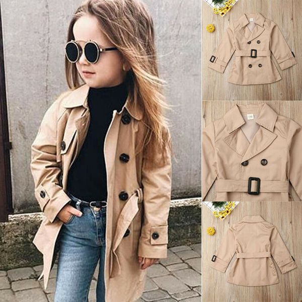 

fashion new toddler baby girl belted trench coat windbreaker jacket outwear, Blue;gray