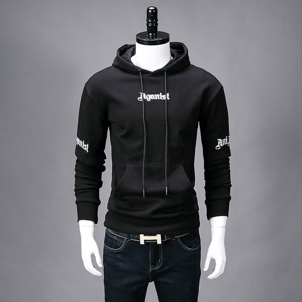 

2018 осень и зима новое прибытие мода с капюшоном свитер мужская сплошной цвет улица прилив с капюшоном куртка размер m-3xl, Black