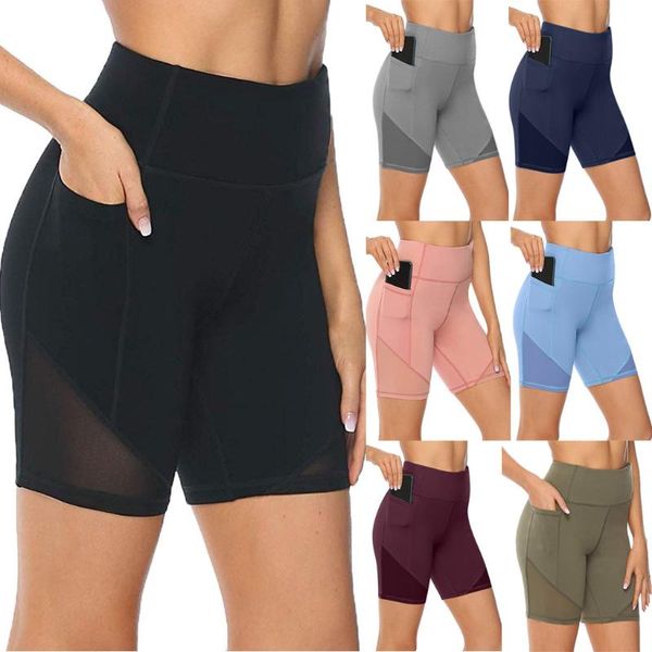 

sports leggings fitness women high waist yoga short abdomen control training running yoga mallas deportivas mujer, White;red