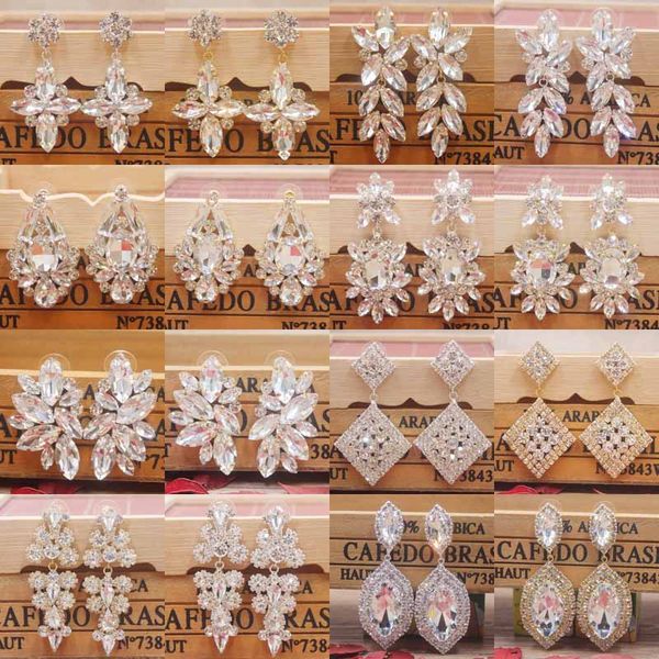 

zerong multi rhinestone dangling earring gold crystal stone earring silver shiny women wedding /party deoration