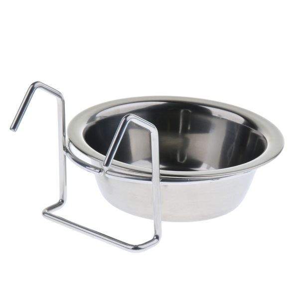 

bird parrot stainless steel cup food feeding bowl cage accessories trough-silver feeding dish