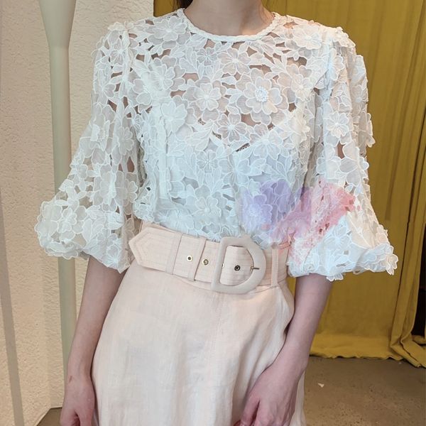 

puff sleeve white shirts 2019 fall female runway embroidery blouses