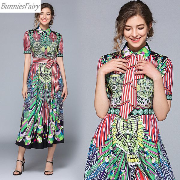 

bunniesfairy 2019 summer women runway bohemian boho style vintage retro block color striped geometric floral print midi dress, Black;gray