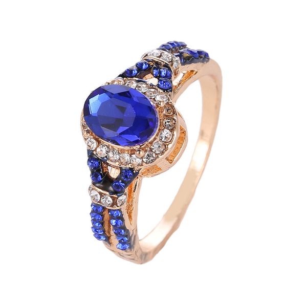 

2019 new jewelry temperament blue zircon ring classic ladies hand jewelry wedding rings for women, Golden;silver