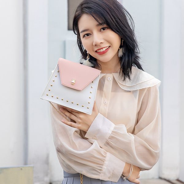 

womens contrast studs chain small bag messenger shoulder mobile phone bag