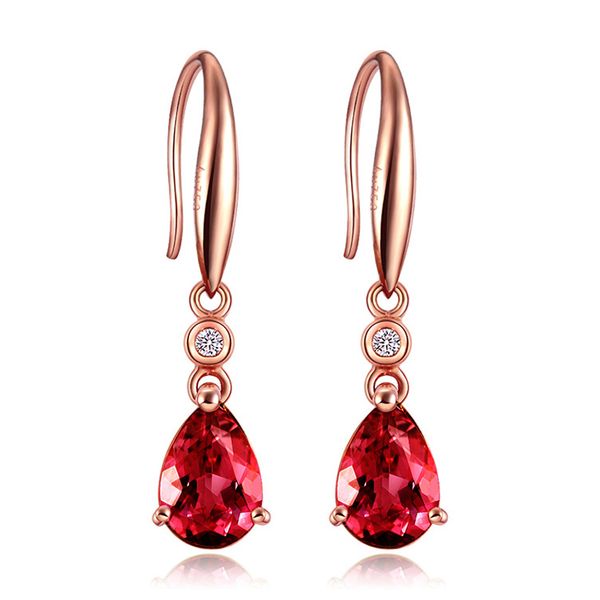 

moonrocy rose gold color cz long earrings red crystal waterdrop for women girls gift dropshipping trendy jewelry wholesale, Golden;silver