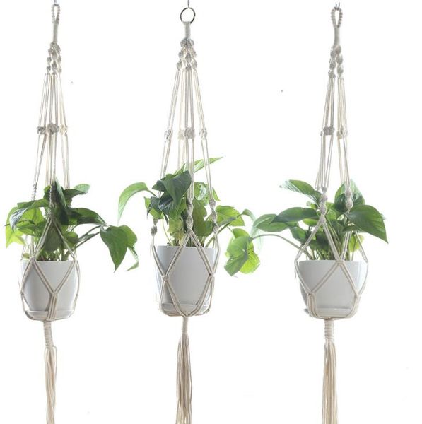 Cabides para plantas de macramê ao ar livre para pendurar na parede para pendurar na parede, cesta de rede, suporte para vaso de flores, novidade vintage, decoração de casa, presente 105 cm