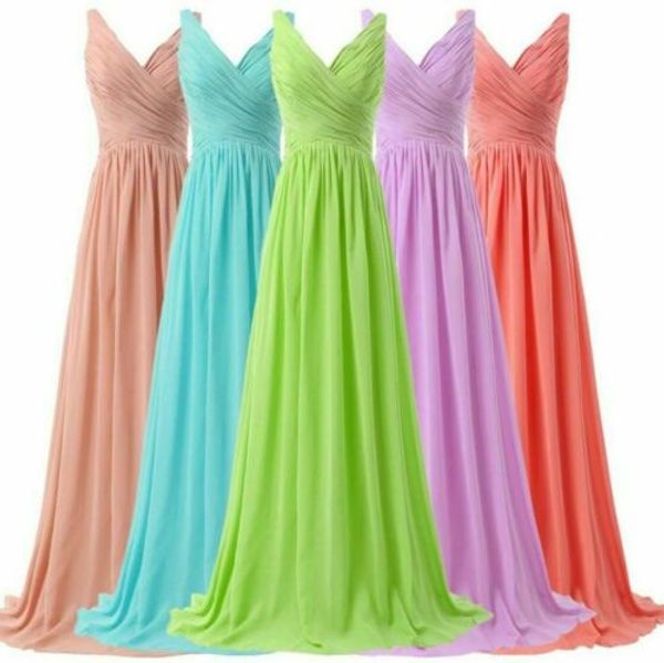

2020 a-line bridemaids dress v-link sleeves prom dress long chiffon formal dress, White;pink