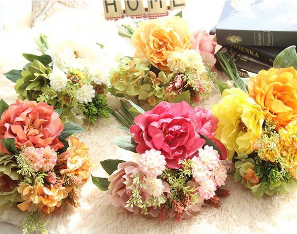 

artificial silk fake flowers peony floral wedding bouquet bridal hydrangea decor silk artificial flower wedding home decor