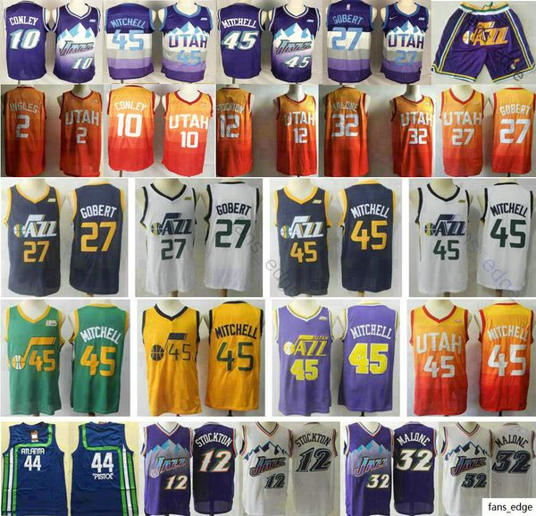 

donovan #45 mitchell rudy gobert mike 10 conley joe 2 ingles john 12 stockton karl 32 malone 44 pistol basketball jerseys, Black;red