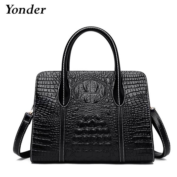 

yonder crocodile black women's handbag made of genuine leather fashion lady tote shoulder bags brown crossbody bags