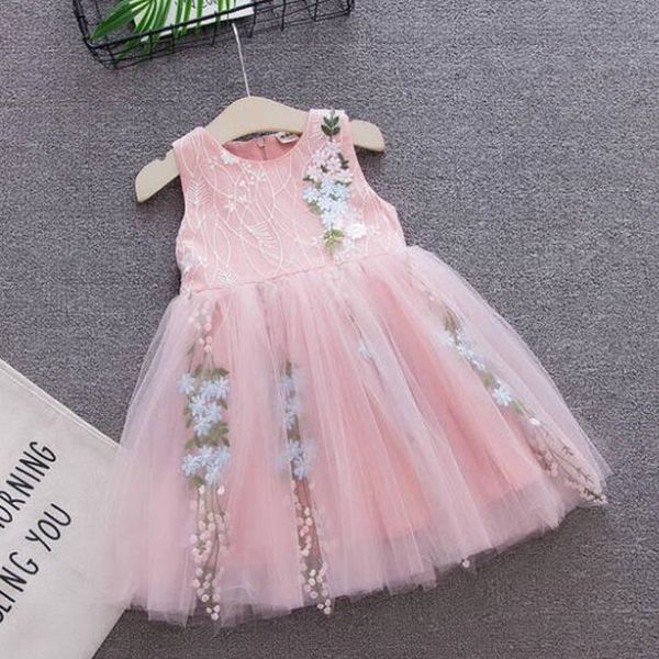 

girl dresses summer fashion embroidered princess sleeveless dress 2 colors boutique baby clothes vest party dresses, Red;yellow