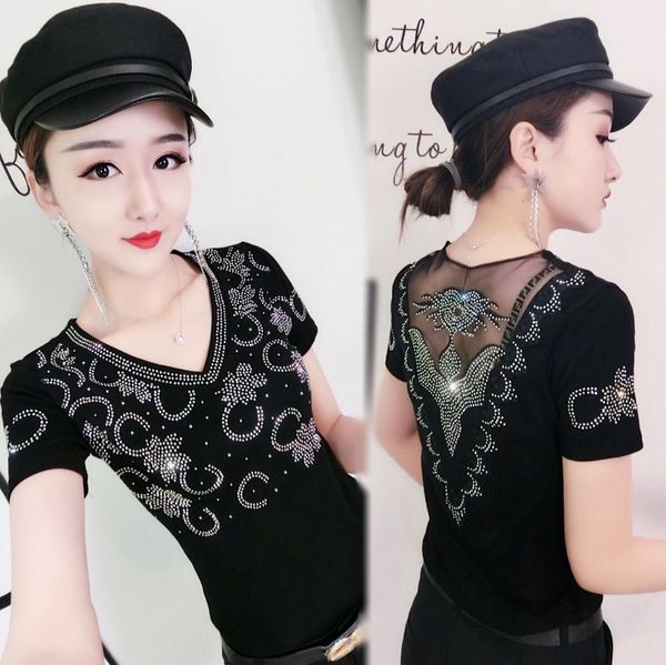 

плюс размер sexy diamonds футболка 2019 новая коллекция весна лето женщины v-образным вырезом с коротким рукавом рубашки одежда streetwear b, White