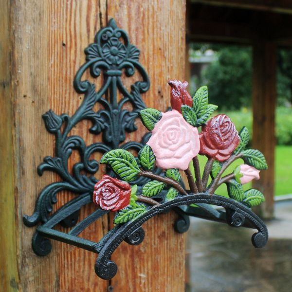 

cast iron hose holder rose flower decorative hose reel hanger antique garden hose stand wall mounted lawn garden equipment home retro decor