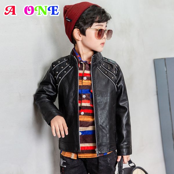 

boy pu coat jackets 2019 spring autumn fashion rivet handsome pu baby jackets kids jacket casual windproof coat 2~8 yrs z63, Blue;gray