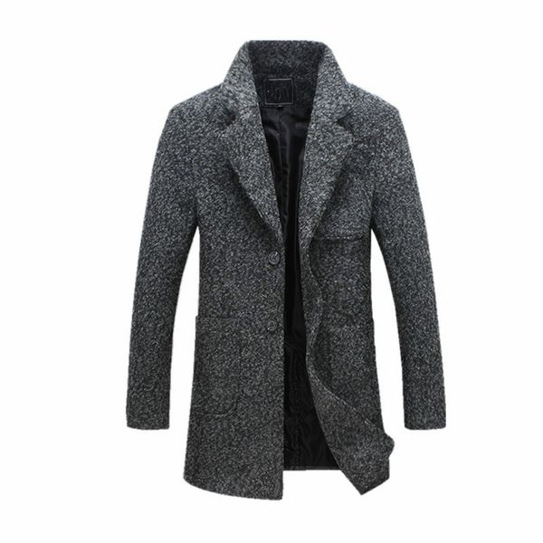 Fashion-2019 Neue Mode Lange Trenchcoat Männer 40 % Wolle Dicke Winter Herren Mantel Pea Trenchcoat Männliche Jacke