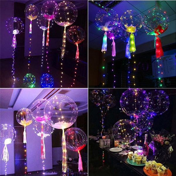 

flashing led bobo balloon with sticks helium transparent ballon wedding birthday decorations 3 stage frequency led light balloon