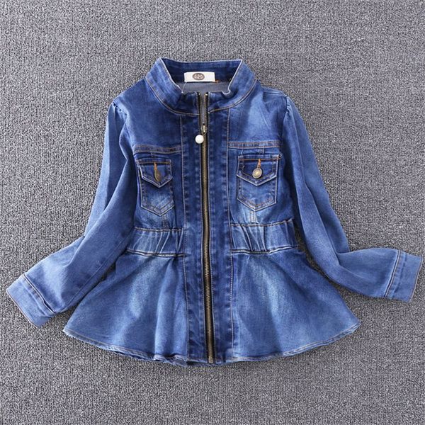 

children clothing kid denim jackets for girls jeans jacket long sleeve fitted waist jacket children clothing pearl zip outerwear y191024, White