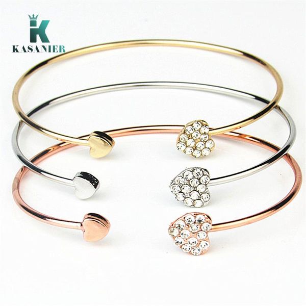 

rose gold/gold/silver adjustable cz crystal pulsera double heart shaped cuff bracelets & bangle open cross charm for women 7g, Black