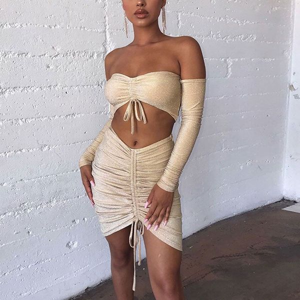 

sport wear women fitness set casual flash pleated skirt suit long sleeve crop + skirt #d, Black;blue