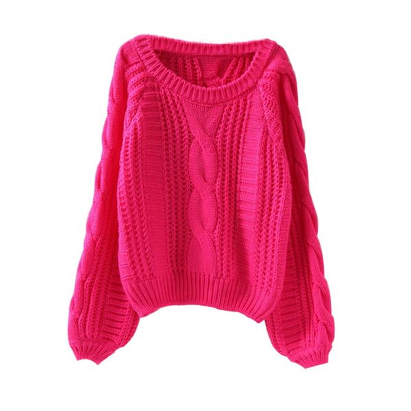

oeak autumn winter long sleeve loose version of the puff sleeve solid pullover sweater lady thick line knitted sweater, White;black