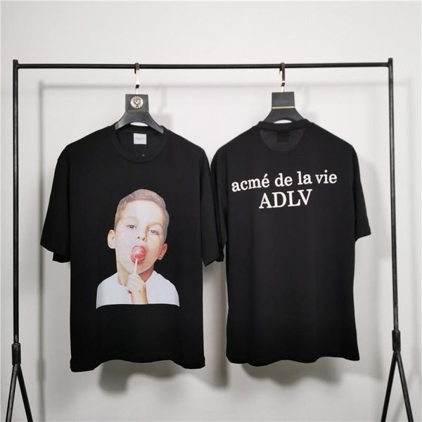 

акме-де-ла-ви adlv бренд дизайнер высокое качество мужчины женщины футболка мода печать тройники с коротким рукавом #2032, White;black