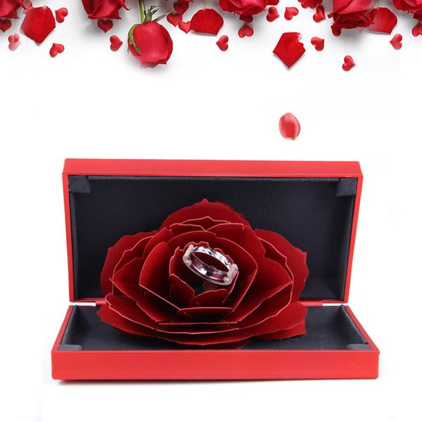 

valentine's day folding rotating rose ring boxes birthday wedding marriage rotate engagement jewelry display gift box holder new