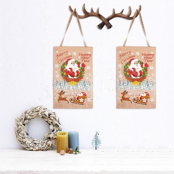 

2 styles merry christmas garden flag santa claus print linen christmas hang flag happy new year christmas flag banner mma2509