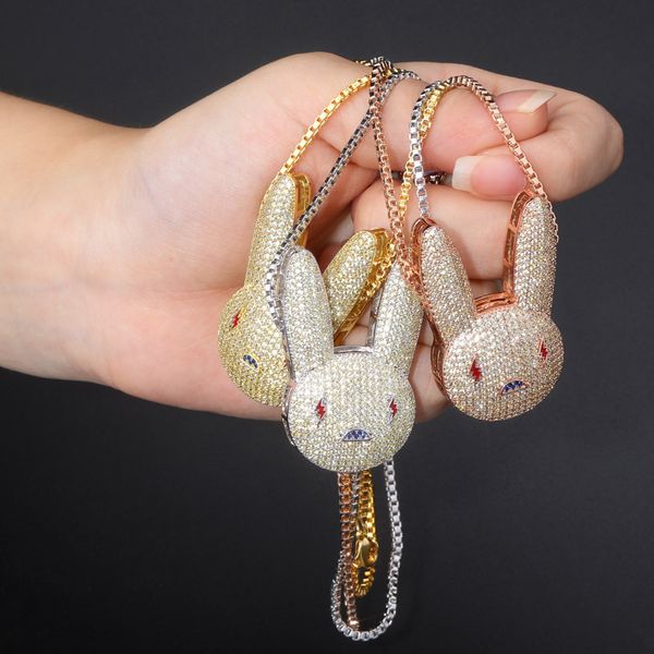 

hip hip jewelry iced out pendant luxury designer necklace mens gold chain pendants bling diamond rabbit charms rapper fashion accessories, Silver