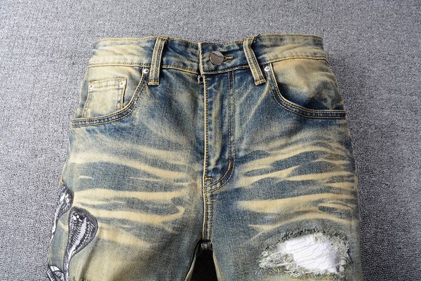 

new arrivals mens designer jeans classic straight snake trousers pants famous brand zipper hole washed pants hip hop all size 28-40, Blue