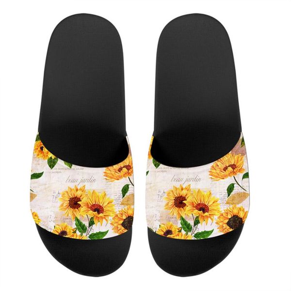 

hycool yellow flower chrysanthemum pattern sandals for man women indoor footwear bathroom gym slippers light man shoes, Black