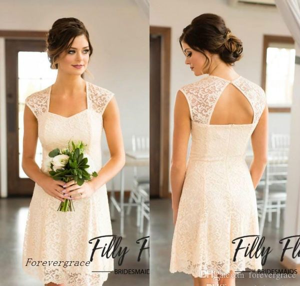 

2019 summer simple lace open back short boho bridesmaid dress country garden wedding guest maid of honor gown plus size custom made, White;pink
