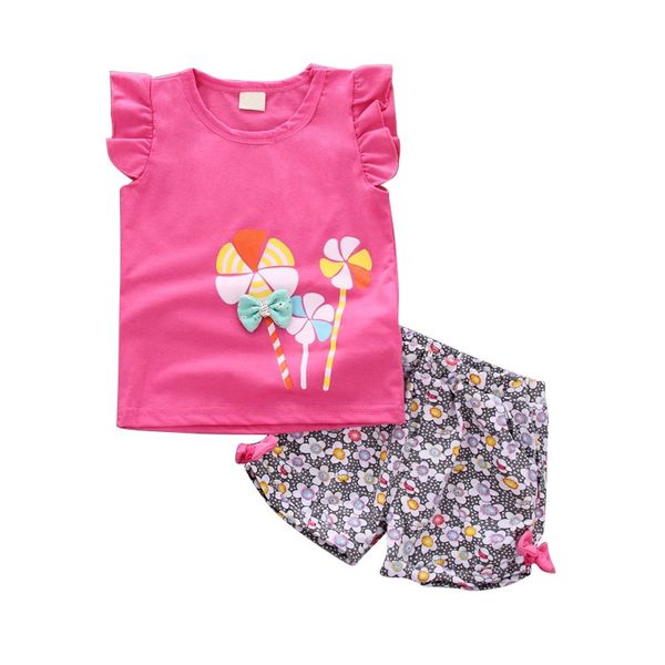 

baby toddler girl sleeveless windmill bow-knot t-shirt kids cotton tee shirt flower shorts pants summer outfits set new, White