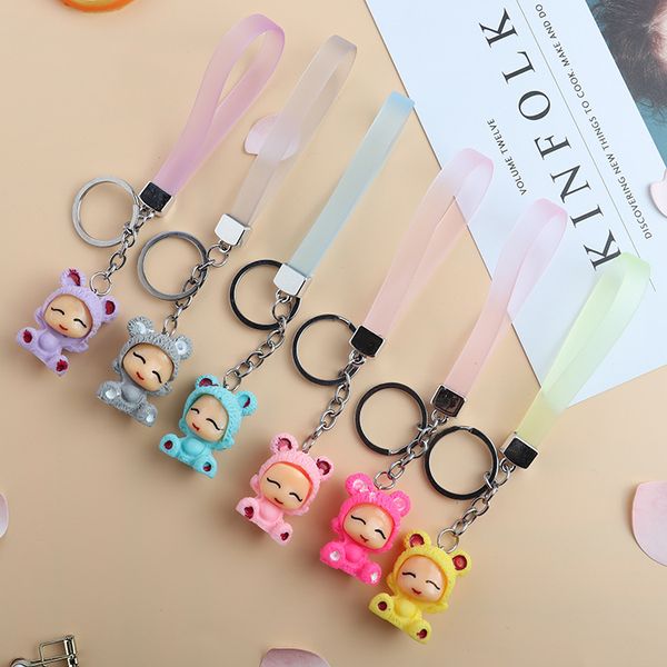 

three-dimensional resin cartoon doll jelly leather keychain keyring bag car key pendant creative couple designer jewelry holiday gift, Slivery;golden