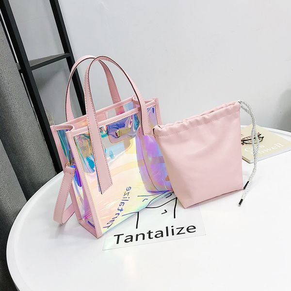 

fashion laser hologram transparent sac de plage women's crossbody shoulder bag female holographic tote bag sac a main femme
