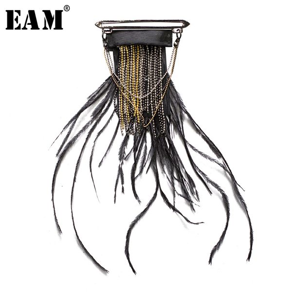 

eam] women black feather split joint tassels tasels brooch new temperament fashion tide all-match spring autumn 2020 1n081, Gray