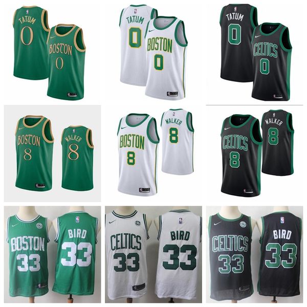 

men youth boston celtics jayson tatum 8 walker 33 bird 7 brown white green black 19/20 swingman jersey, Black;red
